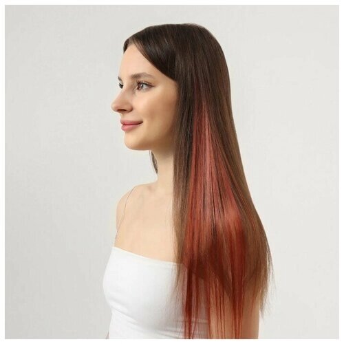 Локон накладной искусственный 50(5) см волос прямой матт 5гр на заколке рыжий 350А# 7435999
