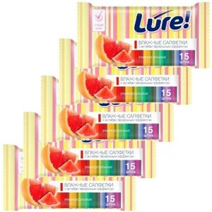 "LURE" Влажные салфетки c антибактериальным эффектом 15 шт, 5 упаковок