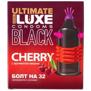 Luxe BLACK ULTIMATE Необычный черный презерватив "Болт на 32" с усиками с ароматом вишни 1шт.