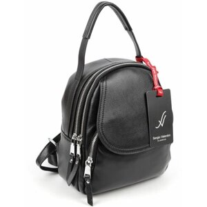 Маленький женский кожаный рюкзак с двумя отделениями и отверстием для шнура Sergio Valentini SV-13062 Блек