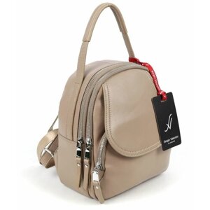 Маленький женский кожаный рюкзак с двумя отделениями и отверстием для шнура Sergio Valentini SV-13062 Хаки