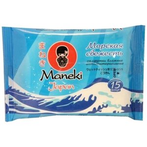 Maneki Влажные салфетки Морская свежесть антибактериальные, 15 шт.