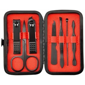 Маникюрный набор 7 предметов в кейсе красный, профессиональные приборы для маникюра и педикюра, включающие инструменты для ухода и дизайна ногтей