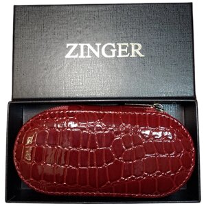 Маникюрный набор на молнии, ZINGER, MS-7104, 6 предметов, чехол бордовый крокодил
