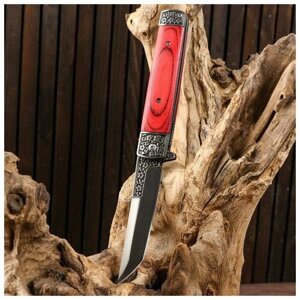 Мастер К Нож складной "Танто", полуавтоматический, ручка дерево 22,8см, клинок 9,5см