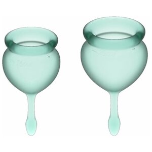 Менструальные чаши SATISFYER Набор менструальных чаш, 2шт, 15 и 20 мл Feel Good Menstrual Cup Dark Green с хвостиком-капелькой