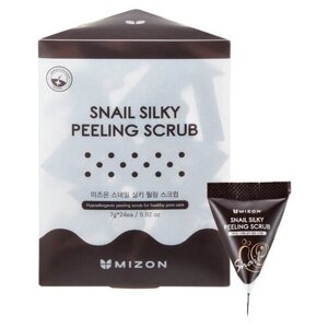 Mizon скраб для лица Snail Silky Peeling Scrub с муцином улитки, 7 г, 24 шт.
