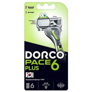 Многоразовый бритвенный станок Dorco Pace 6 Plus, серебристый/зеленый, 1 шт.