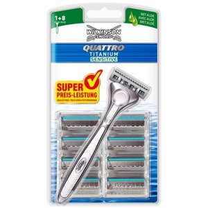 Многоразовый бритвенный станок Wilkinson Sword Quattro Titanium Sensitive, 9 шт.