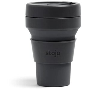 Многоразовый складной стакан STOJO с крышкой для кофе с собой из пищевого силикона, Кружка для кофе 355 мл, цвет Carbon