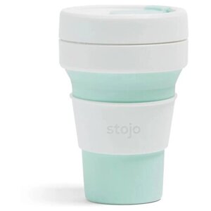 Многоразовый складной стакан STOJO с крышкой для кофе с собой из пищевого силикона, Кружка для кофе 355 мл, цвет Mint