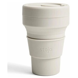 Многоразовый складной стакан STOJO с крышкой для кофе с собой из пищевого силикона, Кружка для кофе 355 мл, цвет Oat