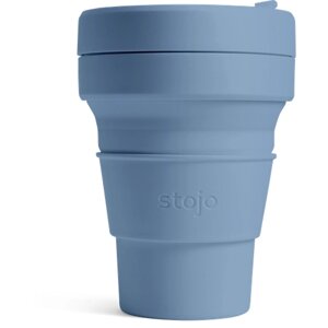 Многоразовый складной стакан STOJO с крышкой для кофе с собой из пищевого силикона, Кружка для кофе 355 мл, цвет Steel