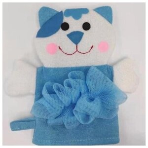 Мочалка-варежка для тела "Water Magic - Котёнок Грей", цвет голубой, 21*22 см (ZIP пакет)