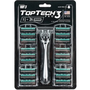 Мужская бритва TopTech PRO 3, 1 бритва + 31 сменная кассета (совместимы с Gillette Blue3)