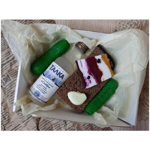 Мыло ручной работы набор "Талка, огурчики, бутерброд с салом и чесноком классный, прикольный подарок
