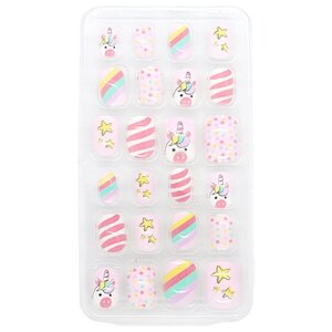 Набор детских накладных ногтей с дизайном ( розовый), 24 шт/Набор накладных ногтей / Дизайн для ногтей /Cамоклеющиеся накладные ногти
