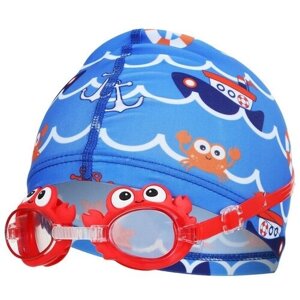 Набор для плавания "Морское приключение", шапка, очки, беруши 2 шт, зажим для носа 9104558