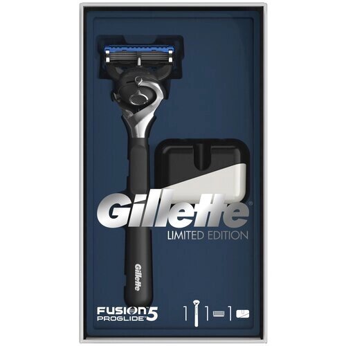 Набор Gillette подарочный: подставка, бритвенный станок Fusion5 ProGlide Flexball ограниченная серия с черной ручкой Limited Edition, разноцветный