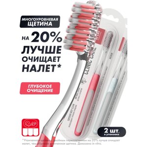 Набор Инновационных зубных щеток SPLAT Professional CLINIC CARE Medium. Средняя. (Белый/Коралловый) 2 штуки.