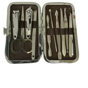 Набор инструментов для маникюра из 11 предметов, для педикюра, дорожный набор, с футляром, кусачки, пилка, ножницы, скребок