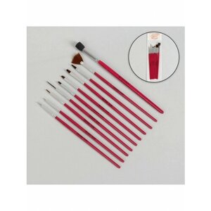 Набор кистей для наращивания и дизайна ногтей, 10 шт, 18,5 см, цвет розовый