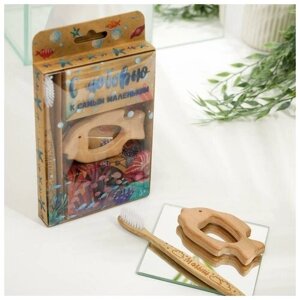 Набор Малыш: бамбуковая зубная щетка, деревянная игрушка