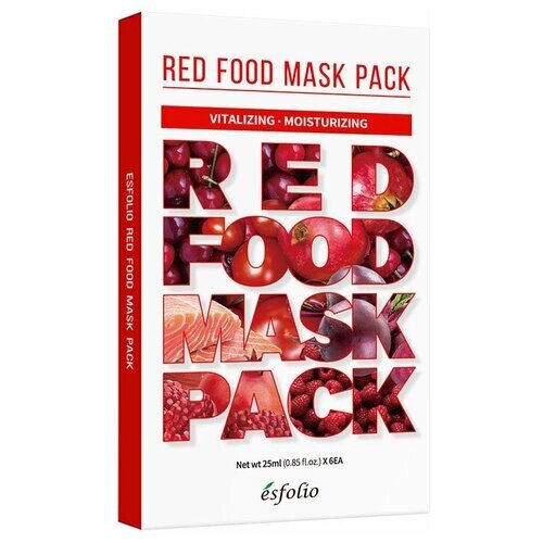 Набор масок для лица `ESFOLIO` RED FOOD (с экстрактами малины, свеклы, томата, вишни, граната, лосося) 6 шт