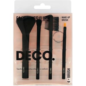 Набор мини-кистей для макияжа `DECO. 4 шт (для пудры и румян, теней, губ, бровей и ресниц)
