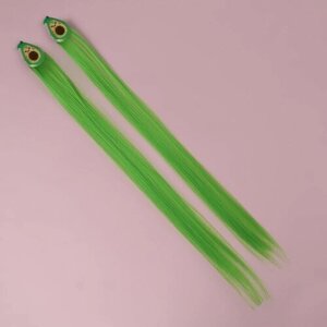 Набор накладных локонов "авокадо", прямой волос, на заколке, 2 шт, 50 см, цвет зелёный