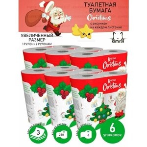 Набор Туалетная бумага "Рождество" с рисунком, 3 сл, 6 упаковок по 4 рулона