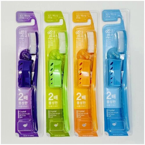 Набор зубных щёток с колпачком и держателем, Misorang Toothbrush Wang Ta Crystal, средняя жесткость, 4 шт.
