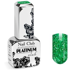 Nail Club professional Эмалевый гель-лак для ногтей с липким слоем PLATINUM CLUB 140 Glitter Lime, 13 мл.