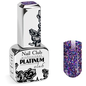 Nail Club professional Эмалевый гель-лак для ногтей с липким слоем PLATINUM CLUB 144 Glitter Mix, 13 мл.