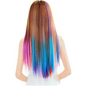 Накладные цветные пряди прямые разноцветные, аксессуар для волос - канекалон на заколке, 12 шт.