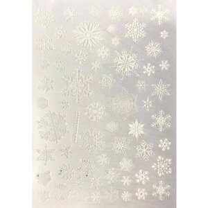 Наклейки для ногтей №43, Снежинки, белый цвет, 12.5 x 8.5 см, 1 упаковка