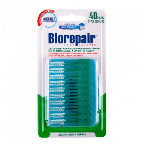 Насадка для зубного ершика Biorepair Regular, зеленый/белый, 40 шт.