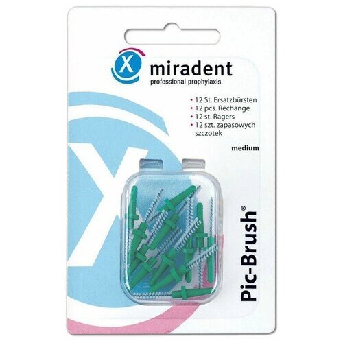 Насадка для зубного ершика miradent Pic-Brush Medium зеленые 2.2 мм, green, 12 шт., диаметр щетинок 2.2 мм