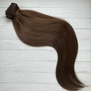 Натуральные русые волосы на заколках 55см 100г -4 коричневый