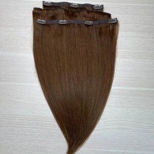 Натуральные волосы Премиум на заколках 40см 60г - коричневые #4