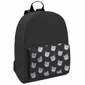 NAZAMOK Рюкзак текстильный Коты, с карманом, цвет чёрный