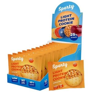 Низкокалорийное протеиновое печенье Sporty Protein Light без сахара (12 шт х 40 г) Яблочный пирог