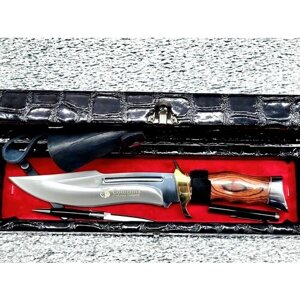 Нож туристический разделочный , охотничий SA 79 в чехле ножнах и подарочный черный кожаный футляр , ручка нож в подарок