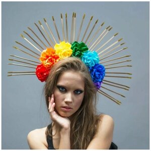 Ободок для волос женский Фотореквизит Корона с шипами и разноцветными цветами Корона для маскарада, вечеринки, фестиваля Ободок для фотосессии Подарок