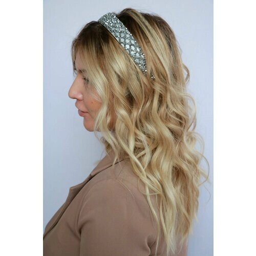 Ободок для волос женский на голову блестящие бусины серый