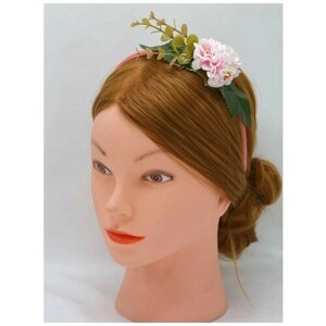Ободок на голову с нежно-розовыми цветками зеленый ободок Мечта Принцессы