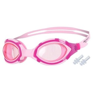 Очки для плавания взрослые + беруши, с UV защитой, цвет розовый