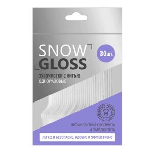 Одноразовые зубочистки SNOW GLOSS с нитью, 30 шт