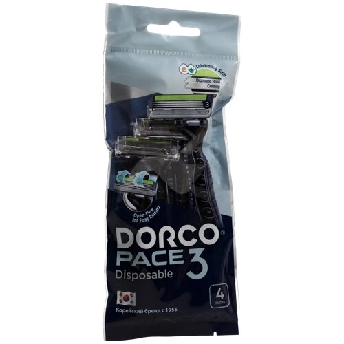 Одноразовый бритвенный станок Dorco Pace3 TRC200, синий, 4 шт.