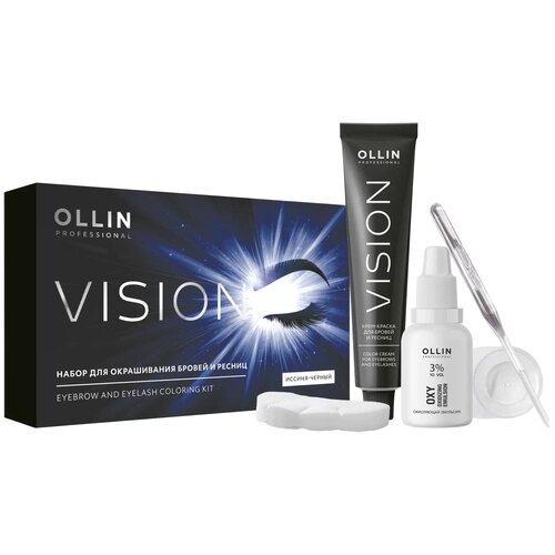 OLLIN Professional Набор для окрашивания бровей и ресниц Vision, иссиня-черный, 20 мл, 1 уп.